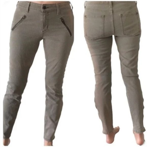 Pilcro Anthropologie Serif Faded Olive Green Moto Zip Ankle Pants - Size 26 - Picture 1 of 4